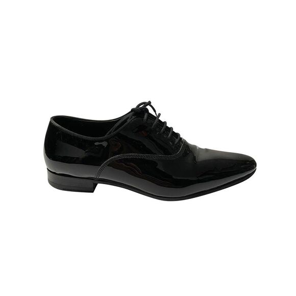 Saint Laurent Lace Up Flats in Black Patent - Picture 1 of 9